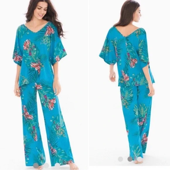 Soma 3 Piece PJ Set Size Medium Glamour Foliage Blue Sea NWT - Picture 11 of 11